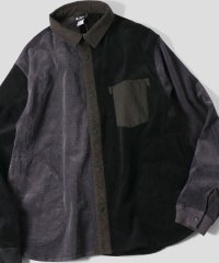 GYMMASTER/STRETICH CORDUROY SHIRT JKT  BLACKｘCHARCOAL