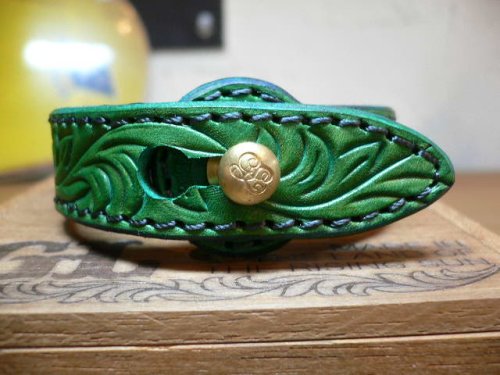 他の写真1: GROK LEATHER/ARABESQUE BRACELET 15mm  GREEN