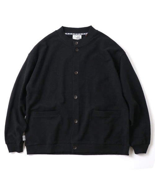 画像1: GYMMASTER/BLOCK INLAY BUTTON CARDI  BLACK